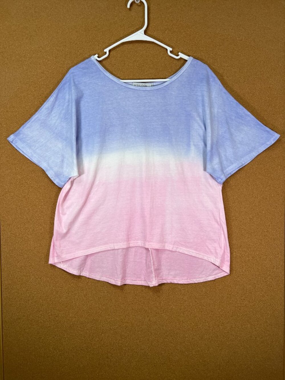 MISSLOOK Women Oversized Shirt Top Medium Scoop Neck Short Sleeve tie dye